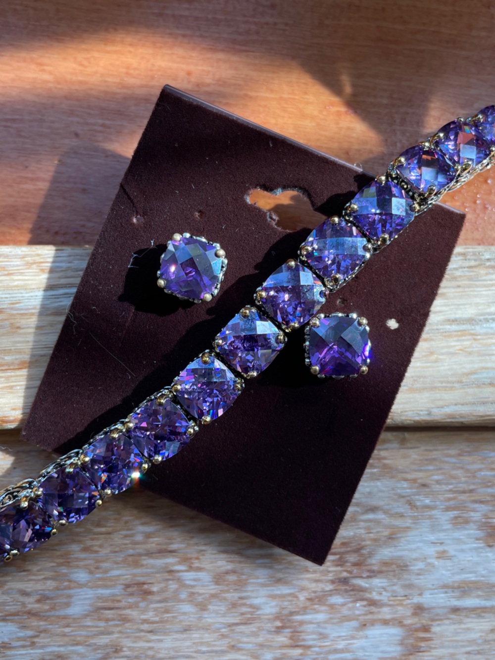 Purple Crystal Bracelet and Stud Earring Set - Elegant Women's Accessories